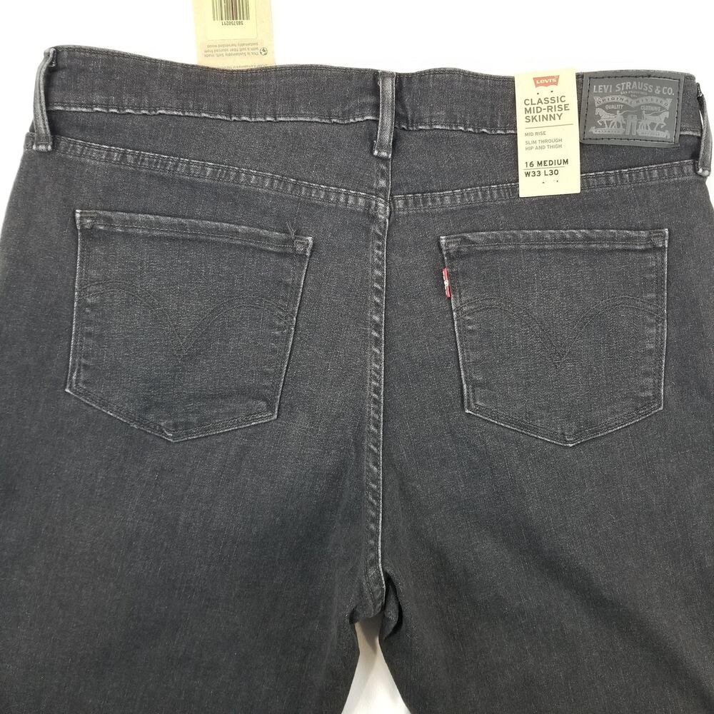 Levis Mid Rise Skinny Jeans Womens 16 Black Stretch Sculpt W33 L30 NWT Pants - Picture 8 of 16